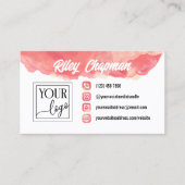 Koraal Roze Waterverf Iconen Voeg Logo en foto toe Visitekaartje (Voorkant)