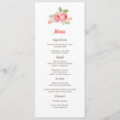 Koraal Roze Waterverf Rozen Bruiloft Menu Kaart (Voorkant)
