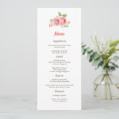 Koraal Roze Waterverf Rozen Bruiloft Menu Kaart (Staand voorkant)