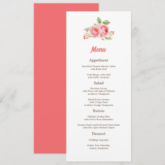 Koraal Roze Waterverf Rozen Bruiloft Menu Kaart