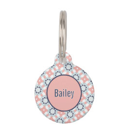 Koraal Roze Wit Teal en Marineblauw Kaleidoscoop Huisdierpenning