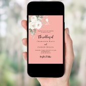 Koraal roze witte rozen bloemen bruiloft kaart