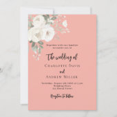 Koraal roze witte rozen bloemen bruiloft kaart (Voorkant)