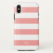Koraal Roze & Witte Streep Gepersonaliseerd Case-Mate iPhone Case (Achterkant)