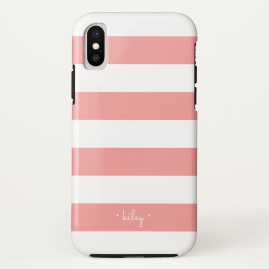 Koraal Roze & Witte Streep Gepersonaliseerd Case-Mate iPhone Case (Achterkant)