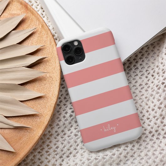Koraal Roze & Witte Streep Gepersonaliseerd Case-Mate iPhone Case