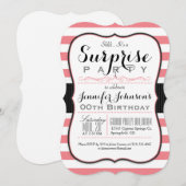 Koraal Roze & Witte Strepen Verjaardagsfeestje Kaart (Voorkant / Achterkant)