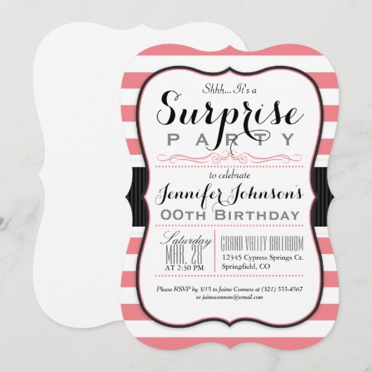 Koraal Roze & Witte Strepen Verjaardagsfeestje Kaart (Voorkant / Achterkant)