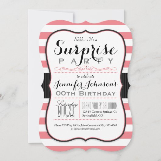 Koraal Roze & Witte Strepen Verjaardagsfeestje Kaart (Voorkant)