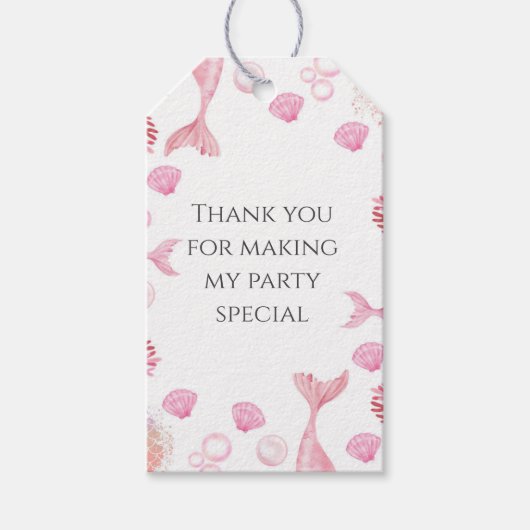 Koraal Roze Zeemeermin Thema Verjaardagsfeest Cadeaulabel (Voorkant)