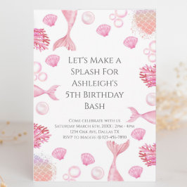 Koraal Roze Zeemeermin Thema Verjaardagsfeest Kaart