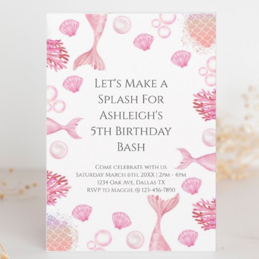 Koraal Roze Zeemeermin Thema Verjaardagsfeest Kaart