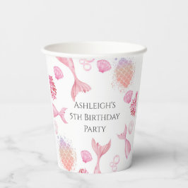Koraal Roze Zeemeermin Thema Verjaardagsfeest Papieren Bekers