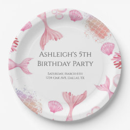 Koraal Roze Zeemeermin Thema Verjaardagsfeest Papieren Bordje