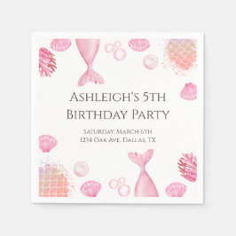 Koraal Roze Zeemeermin Thema Verjaardagsfeest Servet