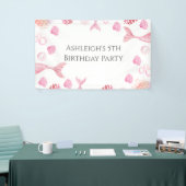 Koraal Roze Zeemeermin Thema Verjaardagsfeest Spandoek (Beurs)