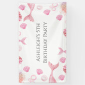 Koraal Roze Zeemeermin Thema Verjaardagsfeest Spandoek (Verticaal)