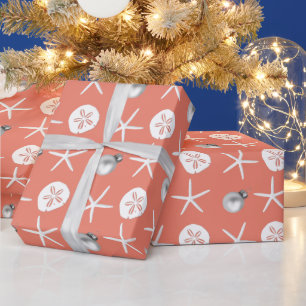 Koraal Roze Zeester Zanddollar Tropisch Kerstfeest Cadeaupapier