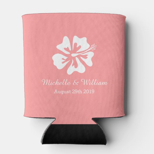 Koraal roze zomerbloem bruiloft koelbox blikjeskoeler (Achterkant)