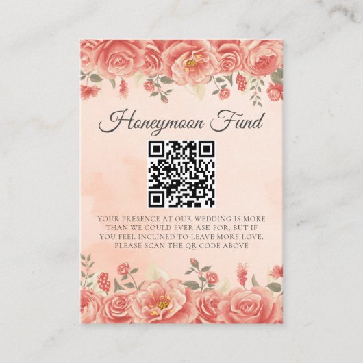 koraal Rozen bruiloft huwelijksreis fonds Informatiekaartje (Voorkant)