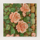 Koraal Rozen en stenen muur Legpuzzel (Horizontaal)