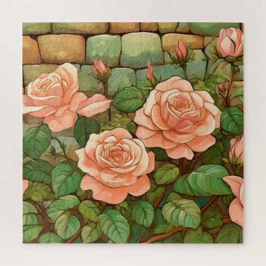 Koraal Rozen en stenen muur Legpuzzel (Verticaal)