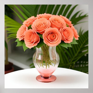 🌸 Koraal Rozen Glas Fles Muur Kunst Cadeau Poster