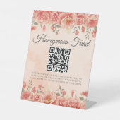  Koraal Rozen Huwelijksreis Fonds QR Code Reclamebord Met Voetstuk (Voorkant)