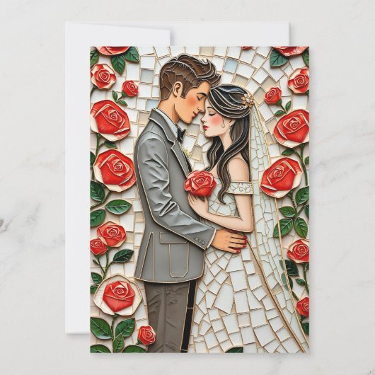 Koraal Rozen Mozaïek Mr. en Mrs Wedding Kaart (Achterkant)