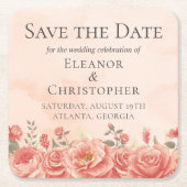 Koraal Rozen Romantische Perzik Bloemige Save the  Kartonnen Onderzetters (Voorkant)