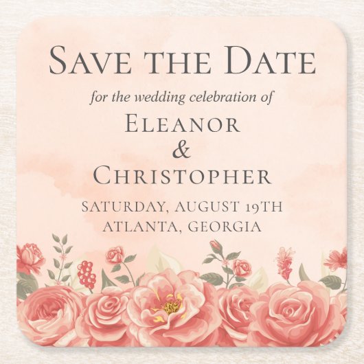 Koraal Rozen Romantische Perzik Bloemige Save the  Kartonnen Onderzetters (Voorkant)