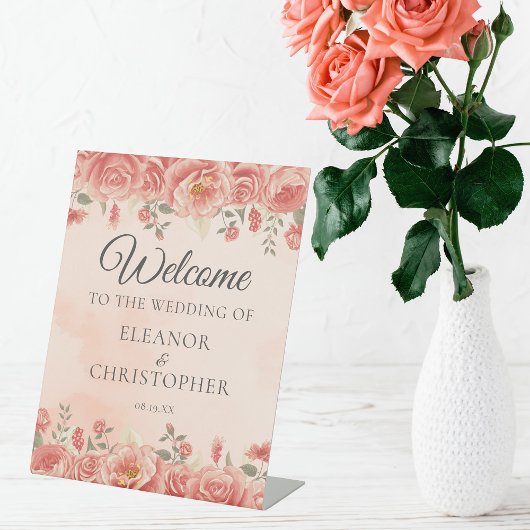  koraal Rozen Waterverf bruiloft Welkom Reclamebord Met Voetstuk