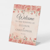  koraal Rozen Waterverf bruiloft Welkom Reclamebord Met Voetstuk (Voorkant)