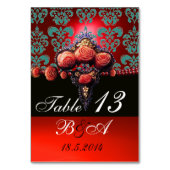 KORAAL ROZEN, ZWART AQUA BLAUW ROOD DAMASK MONOGRA KAART (Voorkant)