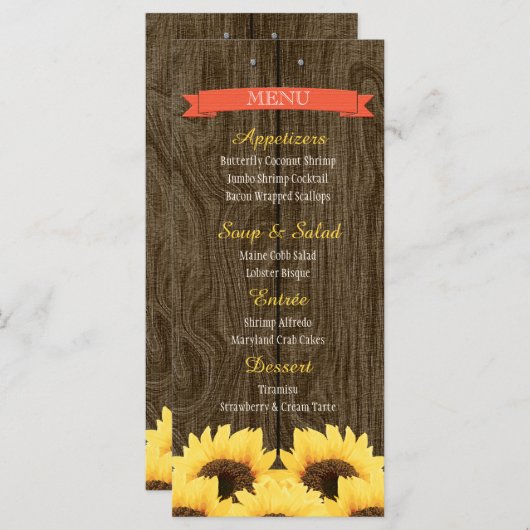 KORAAL RUSTIEK ZONNEBLOEM MENU KAART (Voorkant / Achterkant)