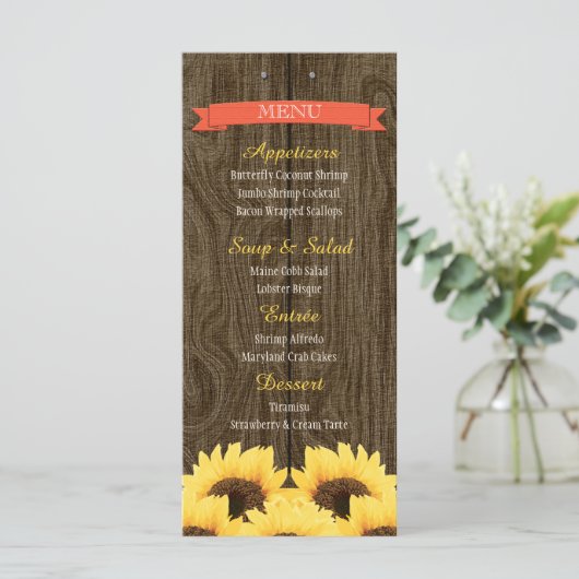 KORAAL RUSTIEK ZONNEBLOEM MENU KAART (Staand voorkant)