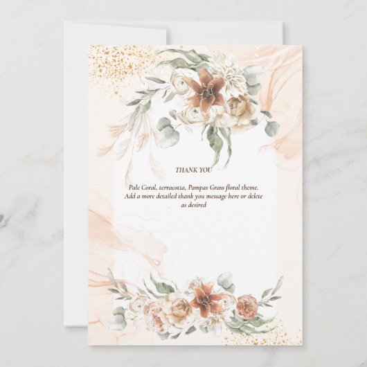 Koraal Salie Pampas Gras Bloemen Foto DANK JE WEL Bedankkaart (Achterkant)