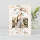 Koraal Salie Pampasgras Bloemen FOTO BEDANKT Kaart (Staand voorkant)