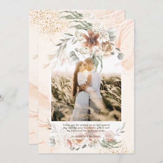 Koraal Salie Pampasgras Bloemen FOTO BEDANKT Kaart (Voorkant / Achterkant)