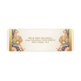 Koraal schelp trouwfeest rsvp vintage etiket