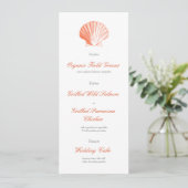 Koraal Schelp Trouwreceptie Diner Menu Kaart (Staand voorkant)