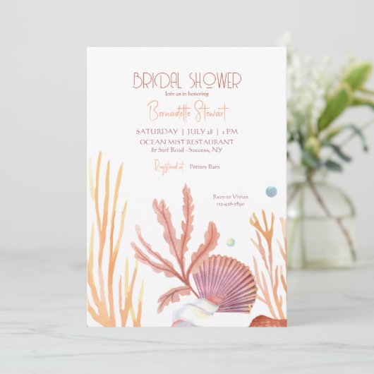 Koraal Schelpen Uitnodiging (Staand voorkant)