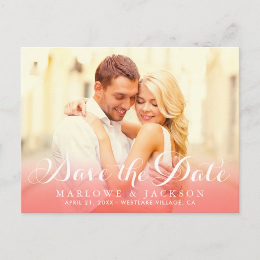 Koraal Script Overlay Foto Opslaan van de datum Aankondigingskaart (Voorkant)