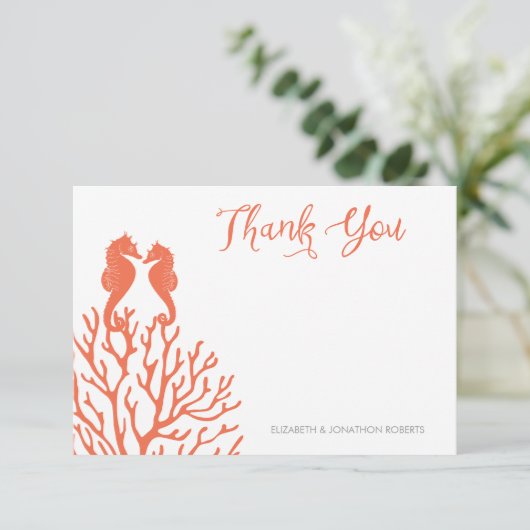 Koraal Seahorse Dank u Bedankkaart (Staand voorkant)