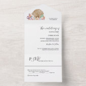 Koraal & Seashell strand bruiloft All In One Uitnodiging (Binnen)