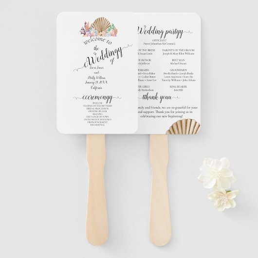 Koraal & Seashell strand bruiloft Handwaaier (Voorkant en achterkant)