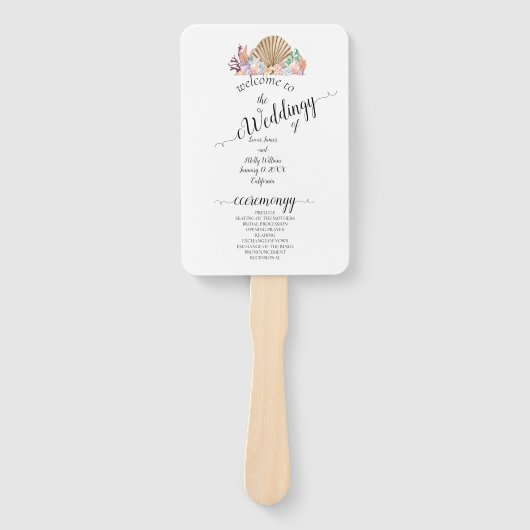 Koraal & Seashell strand bruiloft Handwaaier (Voorkant)