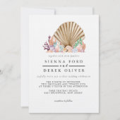 Koraal & Seashell strand bruiloft Kaart (Voorkant)
