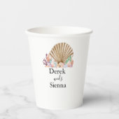 Koraal & Seashell strand bruiloft Papieren Bekers (Voorkant)