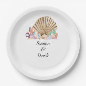 Koraal & Seashell strand bruiloft Papieren Bordje (Voorkant)
